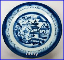 Antique Chinese Canton Export Porcelain Dinner Plates Set of 6 Blue & White