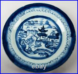 Antique Chinese Canton Export Porcelain Dinner Plates Set of 6 Blue & White