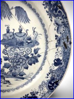 Antique Chinese Charger Very Large 18th Century Blue White Qianlong Staples