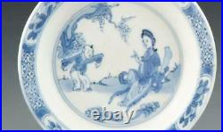 Antique Chinese Chenghua 6 Character mark Pair Blue & White Plates With Guanyin
