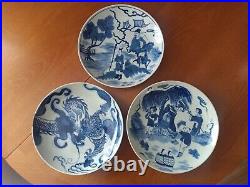 Antique Chinese Dragon/Scene Blue & White Porcelain Plates excellent condition