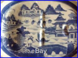 Antique Chinese Export 19th Cent Blue White CANTON Meat Platter Well Tree 15.5W