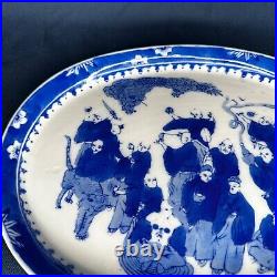 Antique Chinese Export Bleu de Hue 11 Porcelain Platter Early 20th Century