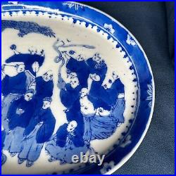 Antique Chinese Export Bleu de Hue 11 Porcelain Platter Early 20th Century