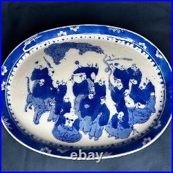 Antique Chinese Export Bleu de Hue 11 Porcelain Platter Early 20th Century