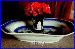 Antique Chinese Export Blue Canton Blue White Porcelain Platter Shallow Bowl
