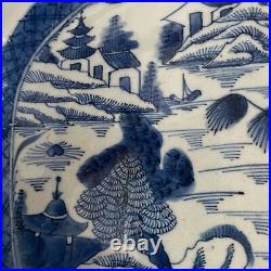 Antique Chinese Export Blue & White Canton Platter 15 3/8 by 12 1/4