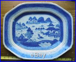 Antique Chinese Export Blue White Canton Porcelain Serving Platter plate ceramic
