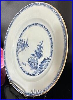 Antique Chinese Export Blue White Plate 9w Qing/Qianlong c18thC