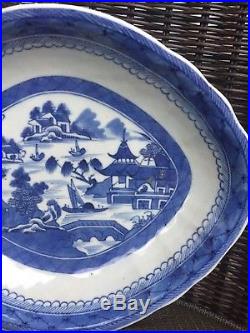 Antique Chinese Export Blue White Porcelain Canton Bowl Dish Small Platter