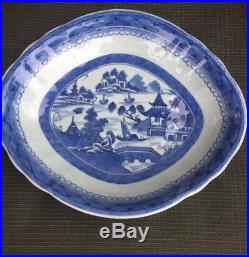 Antique Chinese Export Blue White Porcelain Canton Bowl Dish Small Platter