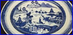 Antique Chinese Export Blue & White Porcelain Canton Oval Platter Charger 16.25