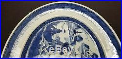 Antique Chinese Export Blue & White Porcelain Canton Oval Platter Charger 16.25