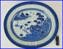 Antique Chinese Export Blue & White Porcelain Canton Oval Serving Platter 17