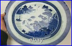 Antique Chinese Export Blue & White Porcelain Canton Oval Serving Platter 17