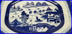 Antique Chinese Export Blue & White Porcelain Canton Platter Plate Charger 14.5