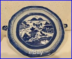 Antique Chinese Export Blue & White Porcelain Canton Warmer Plate