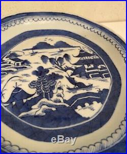 Antique Chinese Export Blue & White Porcelain Canton Warmer Plate