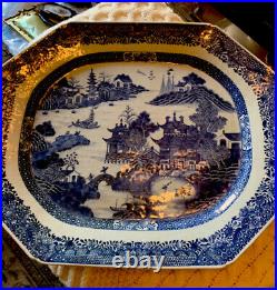 Antique Chinese Export Blue White Porcelain Platter