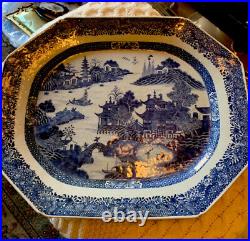 Antique Chinese Export Blue White Porcelain Platter