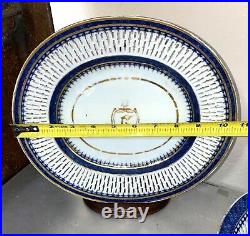 Antique Chinese Export Blue White Reticulated Porcelain Fruit Basket Platter Set