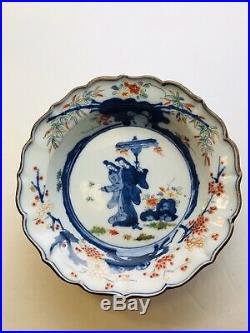Antique Chinese Export Blue white under Famille Rose porcelain plate, Two Beauty