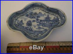 Antique Chinese Export Canton Blue and White Lobed Butter Pat Dish Porcelain