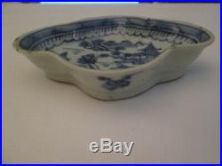 Antique Chinese Export Canton Blue and White Lobed Butter Pat Dish Porcelain