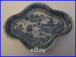 Antique Chinese Export Canton Blue and White Lobed Butter Pat Dish Porcelain