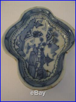 Antique Chinese Export Canton Blue and White Lobed Butter Pat Dish Porcelain