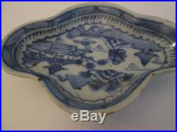 Antique Chinese Export Canton Blue and White Lobed Butter Pat Dish Porcelain