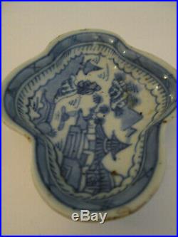 Antique Chinese Export Canton Blue and White Lobed Butter Pat Dish Porcelain