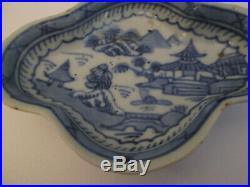 Antique Chinese Export Canton Blue and White Lobed Butter Pat Dish Porcelain