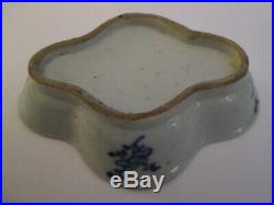 Antique Chinese Export Canton Blue and White Lobed Butter Pat Dish Porcelain