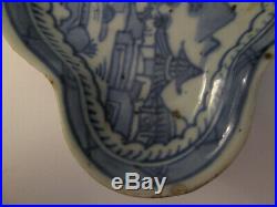 Antique Chinese Export Canton Blue and White Lobed Butter Pat Dish Porcelain