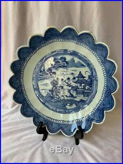 Antique Chinese Export Porcelain Canton Scalloped Blue White plate 19th Century