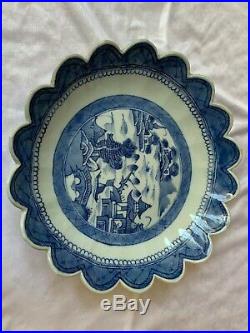 Antique Chinese Export Porcelain Canton Scalloped Blue White plate 19th Century