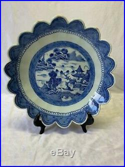 Antique Chinese Export Porcelain Canton Scalloped Blue White plate 19th Century