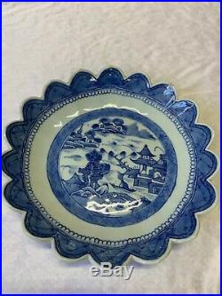 Antique Chinese Export Porcelain Canton Scalloped Blue White plate 19th Century