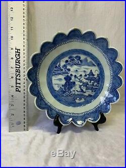 Antique Chinese Export Porcelain Canton Scalloped Blue White plate 19th Century