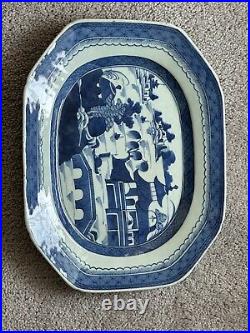 Antique Chinese Export Qing Dynasty Blue & White Porcelain Canton Platter Plate