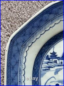 Antique Chinese Export Qing Dynasty Blue & White Porcelain Canton Platter Plate