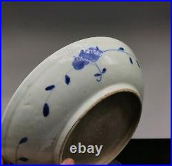 Antique Chinese Hand Painted Blue White Large Porcelain Plate Bowl Qing Dynasty