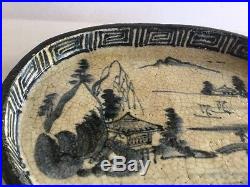 Antique Chinese Japanese Footed Porcelain Blue & White Glazed Tray Dish