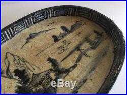 Antique Chinese Japanese Footed Porcelain Blue & White Glazed Tray Dish