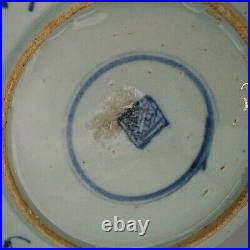 Antique Chinese Ming Dynasty Blue and White Porcelain Plate 18cm wide
