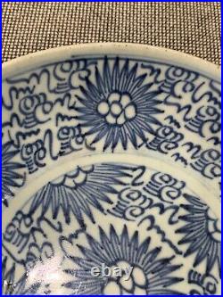 Antique Chinese Ming / Qing Dynasty Blue & White Plate with Flower Decoration