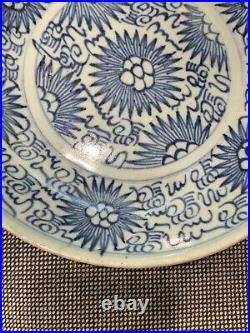 Antique Chinese Ming / Qing Dynasty Blue & White Plate with Flower Decoration