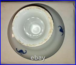 Antique Chinese Ming Style Blue and White Pedestal Dish 19th Century