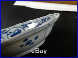 Antique Chinese Ming Transitional Blue White Cricket Bowl Buddhist Symbols 1640